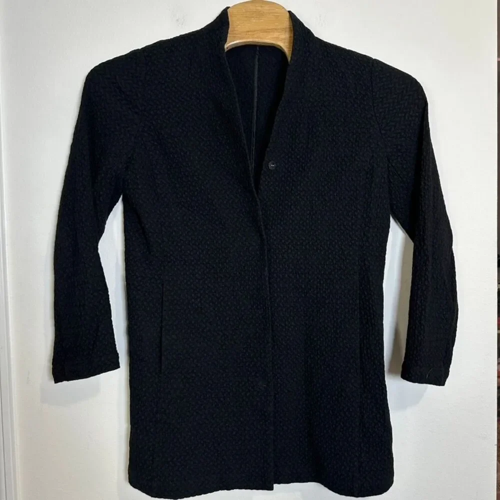 Eileen Fisher Black Textured Knit Long Blazer‎ Jacket Professional Office Wear M
